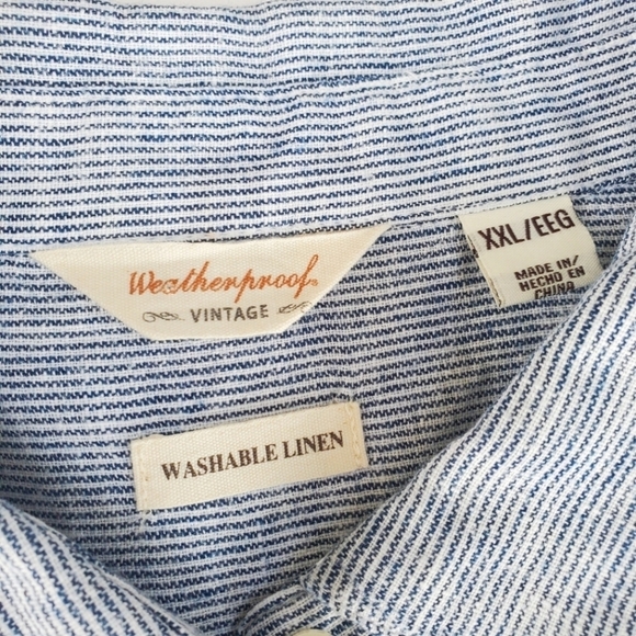 Weatherproof Vintage Linen Tie Front Shirt Blue Pinstripe XXL - Picture 8 of 10